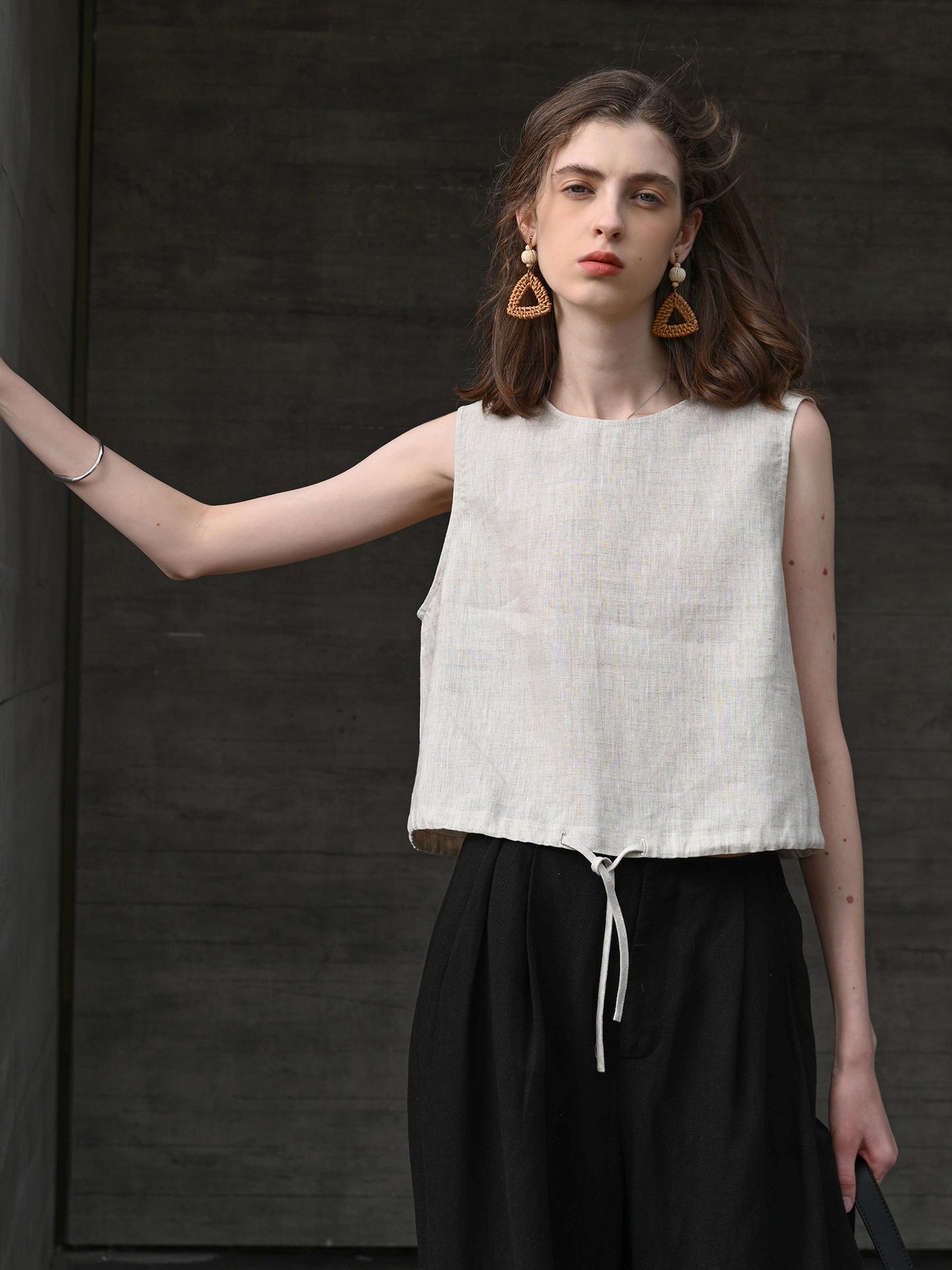 Short Linen Cropped Tank Top