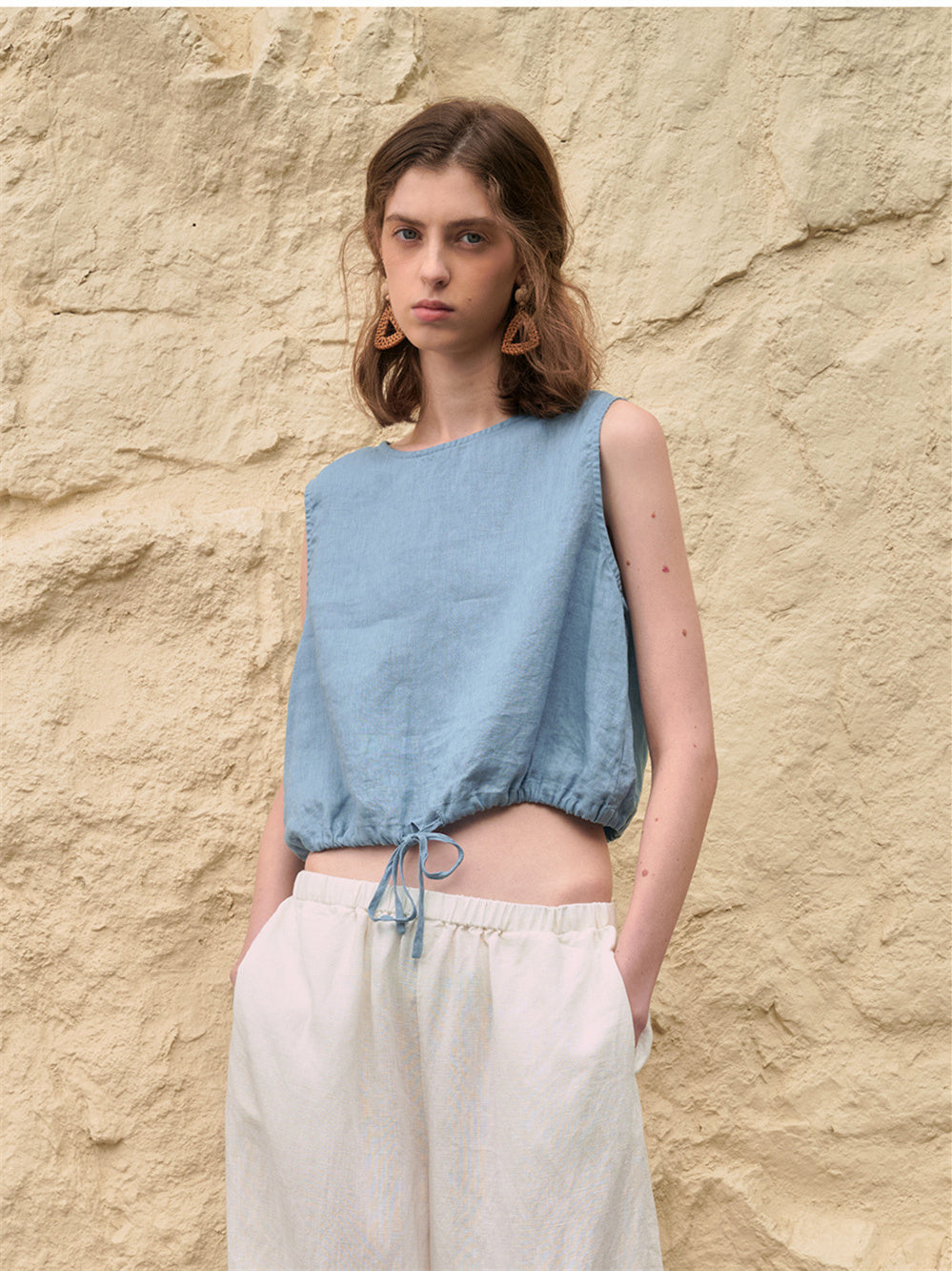 Short Linen Cropped Tank Top