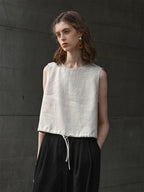Short Linen Cropped Tank Top