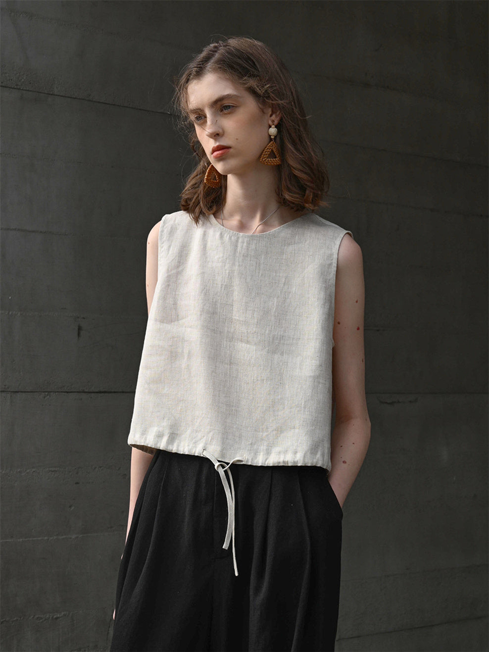 Short Linen Cropped Tank Top