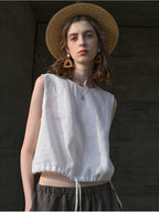 Short Linen Cropped Tank Top