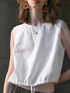 Short Linen Cropped Tank Top