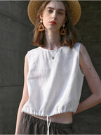 Short Linen Cropped Tank Top