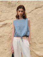 Short Linen Cropped Tank Top