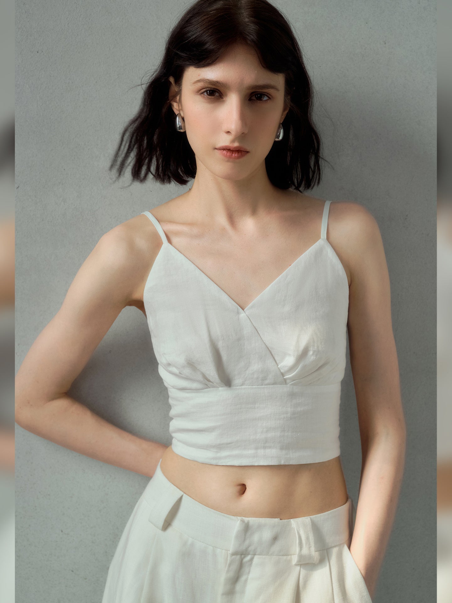 Solid Color Linen Off-shoulder Vacation Style Vest