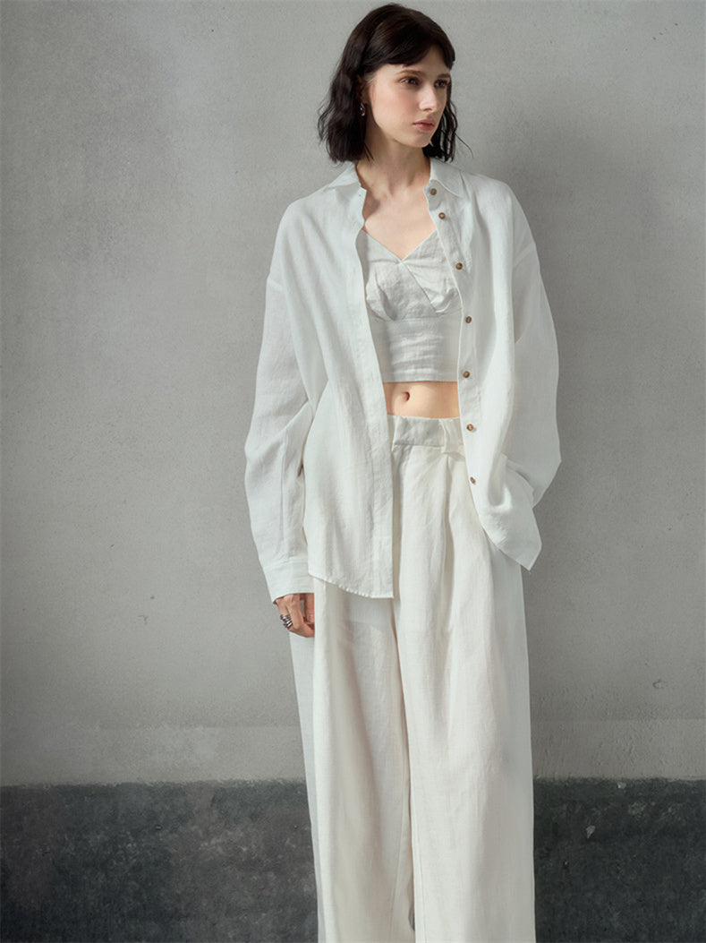 Solid Color Linen Off-shoulder Vacation Style Vest