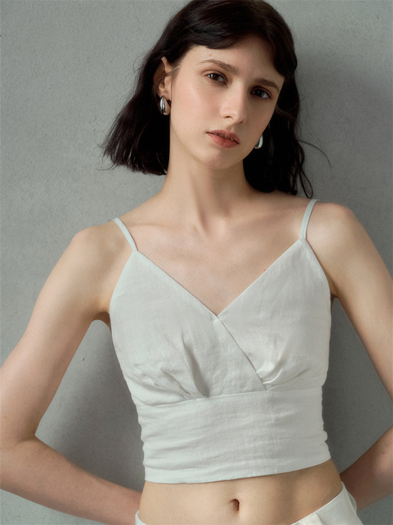 Solid Color Linen Off-shoulder Vacation Style Vest