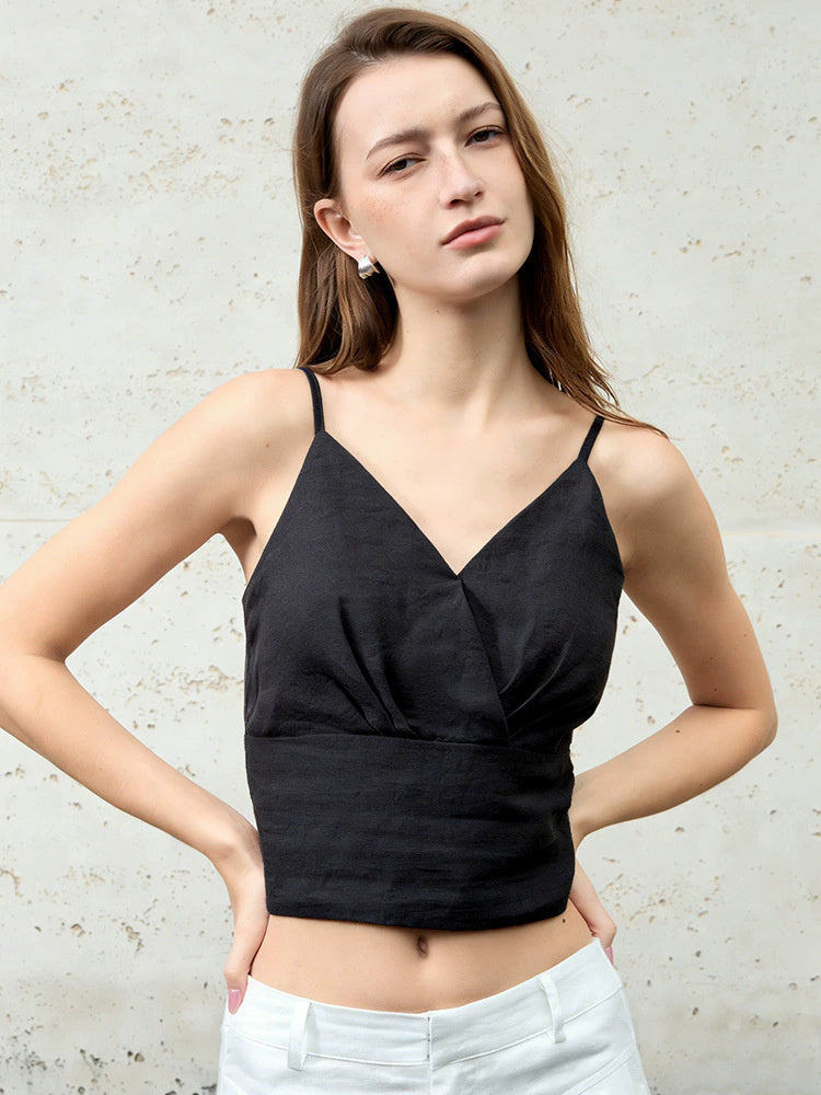 Solid Color Linen Off-shoulder Vacation Style Vest