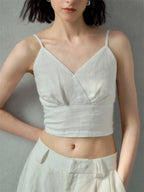 Solid Color Linen Off-shoulder Vacation Style Vest