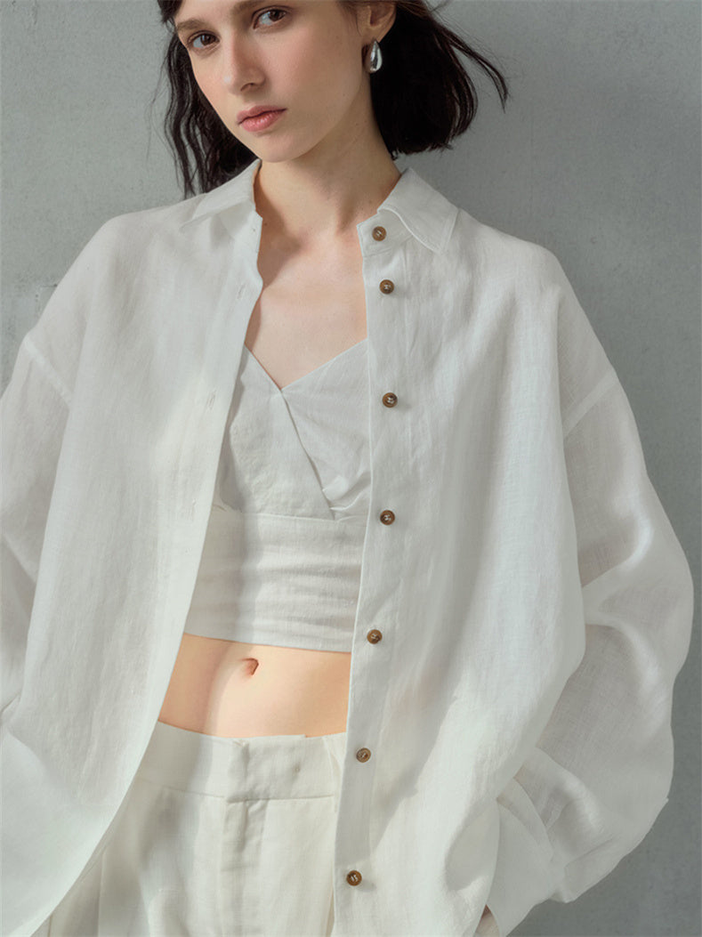 Solid Color Linen Off-shoulder Vacation Style Vest