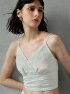 Solid Color Linen Off-shoulder Vacation Style Vest