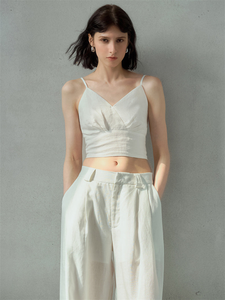 Solid Color Linen Off-shoulder Vacation Style Vest