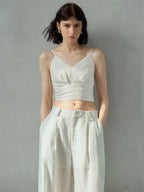 Solid Color Linen Off-shoulder Vacation Style Vest