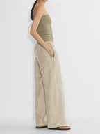 Linen Solid Color Crisscross Strap Non-stretch Loose Trousers