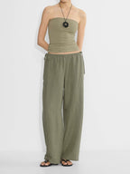 Linen Solid Color Crisscross Strap Non-stretch Loose Trousers