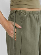 Linen Solid Color Crisscross Strap Non-stretch Loose Trousers