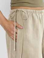 Linen Solid Color Crisscross Strap Non-stretch Loose Trousers