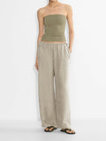 Linen Solid Color Crisscross Strap Non-stretch Loose Trousers