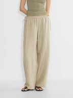 Linen Solid Color Crisscross Strap Non-stretch Loose Trousers