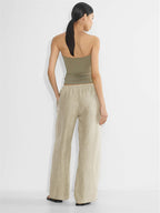 Linen Solid Color Crisscross Strap Non-stretch Loose Trousers