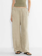 Linen Solid Color Crisscross Strap Non-stretch Loose Trousers