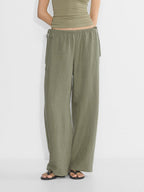 Linen Solid Color Crisscross Strap Non-stretch Loose Trousers