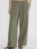 Linen Solid Color Crisscross Strap Non-stretch Loose Trousers