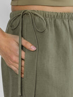 Linen Solid Color Crisscross Strap Non-stretch Loose Trousers