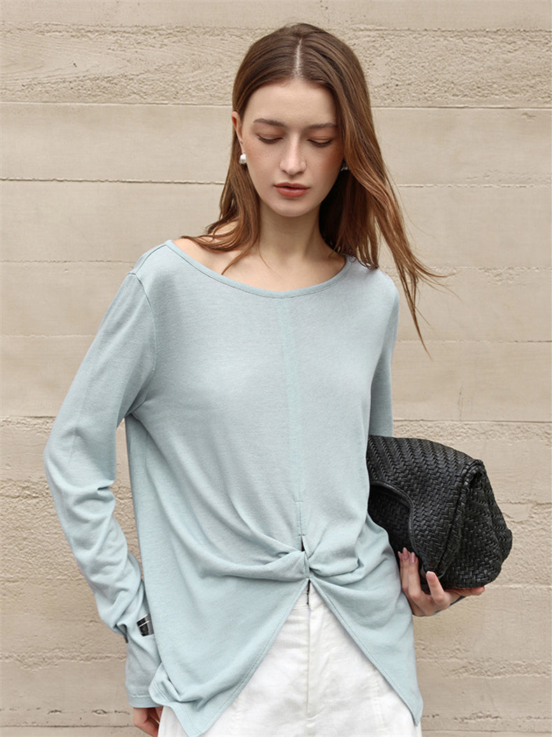 Linen Solid Color Long-sleeved Split Mesh See-through Top