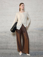 Linen Solid Color Long-sleeved Split Mesh See-through Top