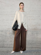 Linen Solid Color Long-sleeved Split Mesh See-through Top