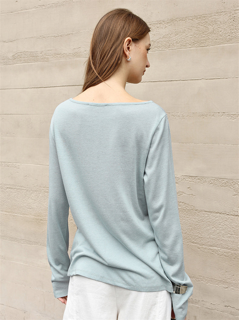 Linen Solid Color Long-sleeved Split Mesh See-through Top
