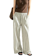 Breathable Linen Blend Retro Striped Floor-length Wide-leg Pants