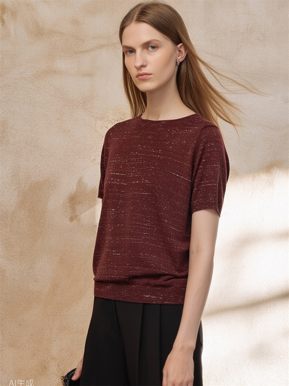 Simple Solid Color Three-quarter Sleeve Loose Blend Fabric T T-shirt