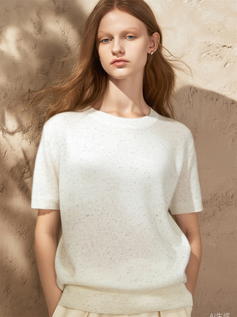 Simple Solid Color Three-quarter Sleeve Loose Blend Fabric T T-shirt