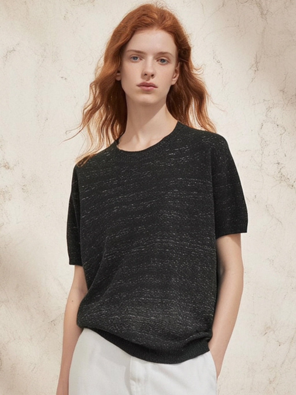 Simple Solid Color Three-quarter Sleeve Loose Blend Fabric T T-shirt