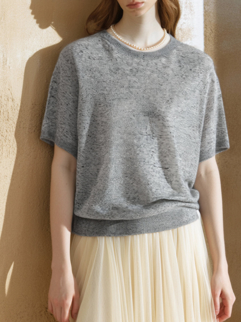 Simple Solid Color Three-quarter Sleeve Loose Blend Fabric T T-shirt