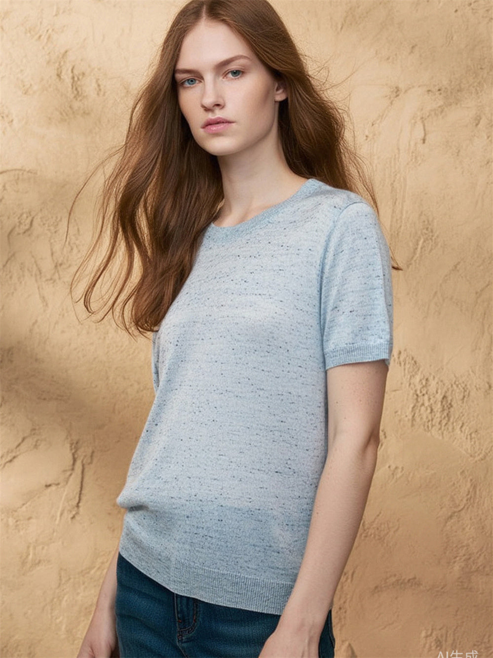 Simple Solid Color Three-quarter Sleeve Loose Blend Fabric T T-shirt