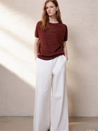 Simple Solid Color Three-quarter Sleeve Loose Blend Fabric T T-shirt