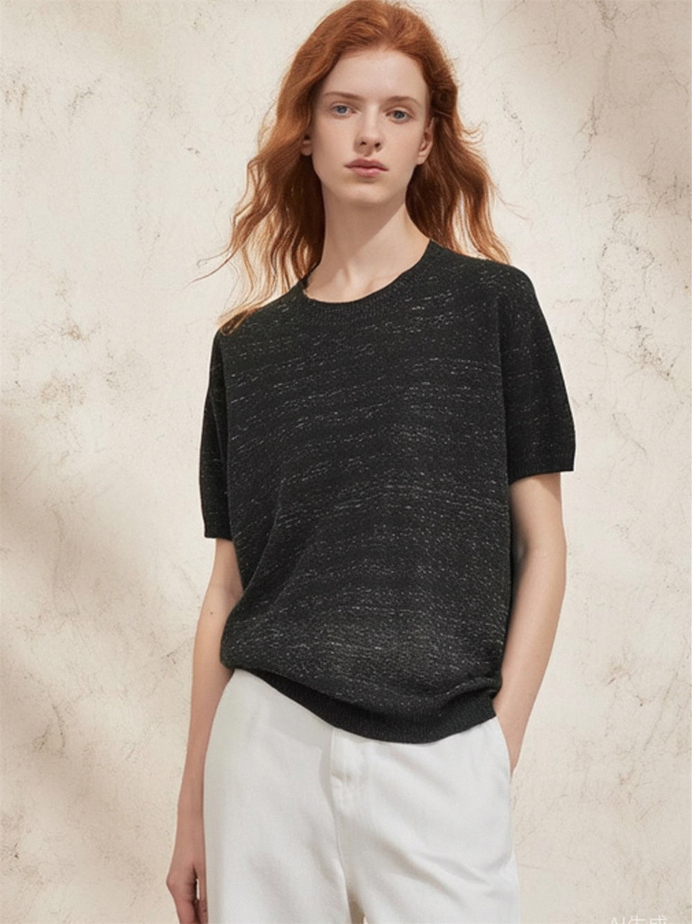 Simple Solid Color Three-quarter Sleeve Loose Blend Fabric T T-shirt