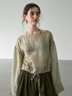 Solid Color Linen Sheer Long-sleeved Layered Chiffon Blouse