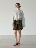 Solid Color Linen Sheer Long-sleeved Layered Chiffon Blouse