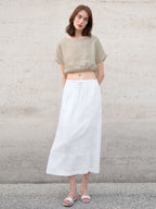 Linen Solid Color Short-sleeved Cropped Mesh See-through Top