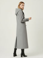 Hooded Double-Breasted Long Woolen Coat With Cuff Tabs For Women 2026