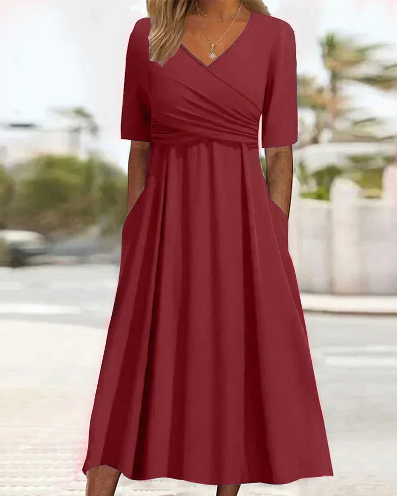| Women's Short-Sleeved Wrap Dress, Elegant, Versatile