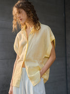 Breathable Ramie Basic Solid Color Short-sleeved Shirt