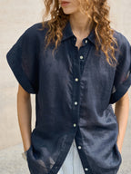 Breathable Ramie Basic Solid Color Short-sleeved Shirt
