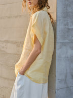 Breathable Ramie Basic Solid Color Short-sleeved Shirt