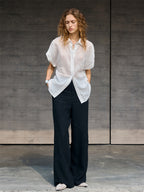 Breathable Ramie Basic Solid Color Short-sleeved Shirt