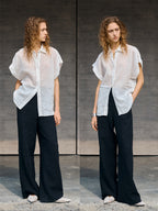 Breathable Ramie Basic Solid Color Short-sleeved Shirt